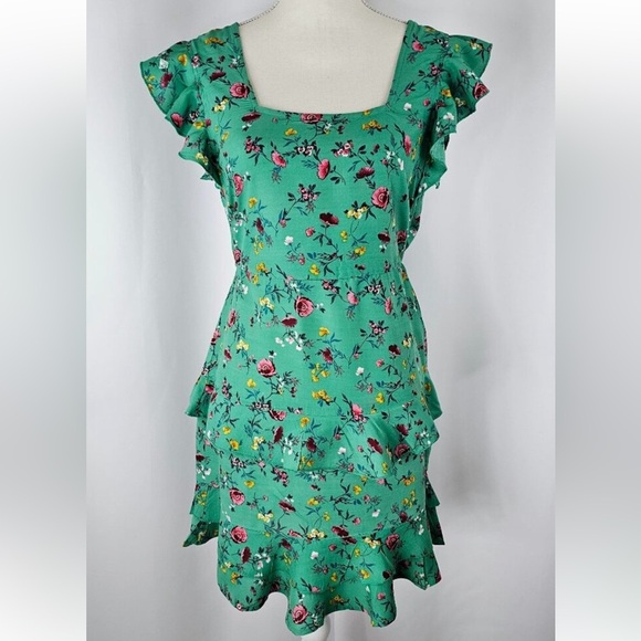 Lottie & Holly Blue Green Floral Tiered Mini Dress Size XS & L $78 Retail NWT - Picture 1 of 3